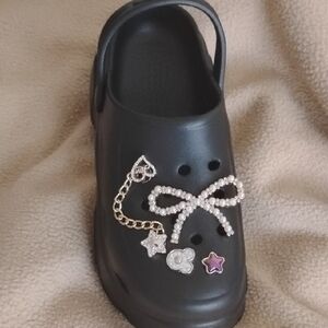 Black Slip-On Clog with Decorative Charms
